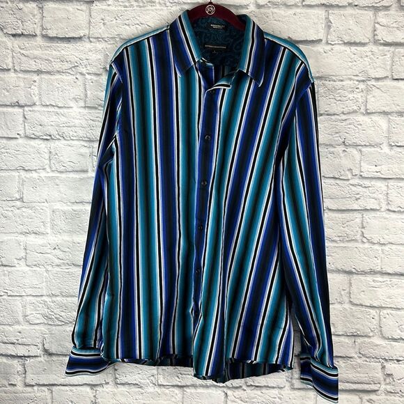 Express Design Studio Modern Fit striped Shit Size Large 16-16.5 - Picture 1 of 6